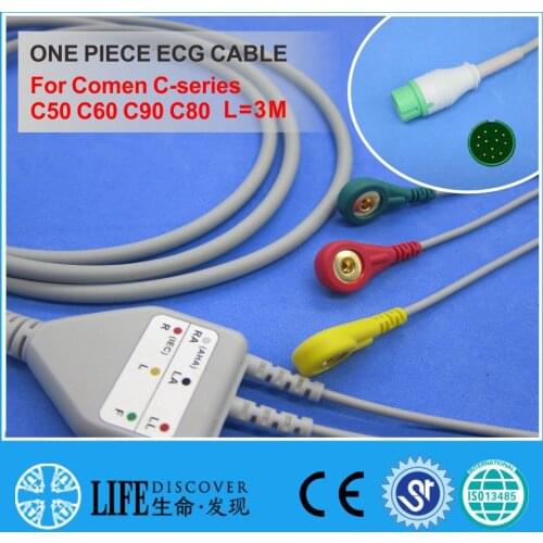 ECG CABLE with 3 leadwires snap for Comen C-series C50 C60 C90 C80 patient monitor