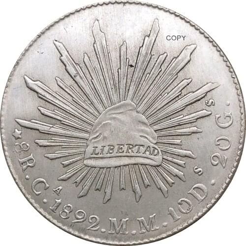 Mexico Republic Mexicana 1892 Reales Libertad Eagle snake Silver Plated Copy Coins