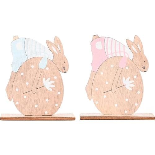 Cartoon Wood Rabbit Eggs Home Decor DIY Bunny Wooden Ornaments Easter Party Supplies Kids Happy Easter Toy Gift Stand Decoration
