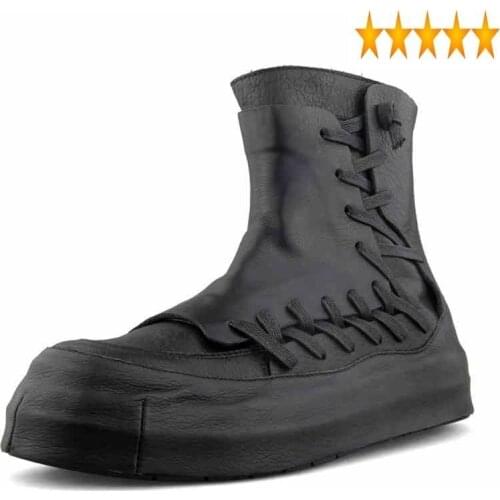 High-Top Men High Street Luxury Hip Hop Shoes 100% Real Leather Zipper Ankle Boots Harajuku Black Platform Sneakers 35-44