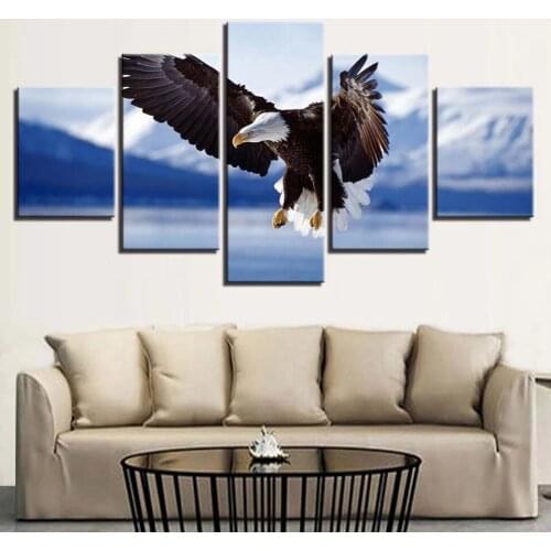 Wall Art Living Room Decoration 5 Pieces Bald Eagle Snowing Mountains Pictures Modular Animals Posters Frameless Canvas Painting