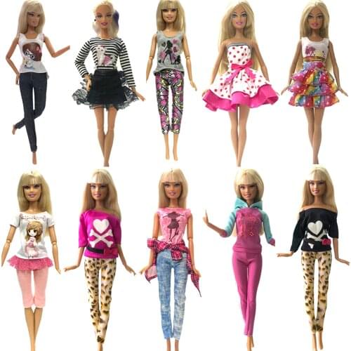 NK Newest 5 Pcs Doll Super Model Dress Beautiful Outfit Fashion Clothing Casual Wear For Barbie Doll Accessories Toys JJ