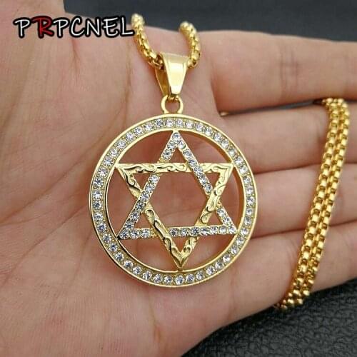New Hip hop Star Of David Pendant For Men Women Necklace CZ Stones Stainless Steel Freemason Masonry Casual Jewelry