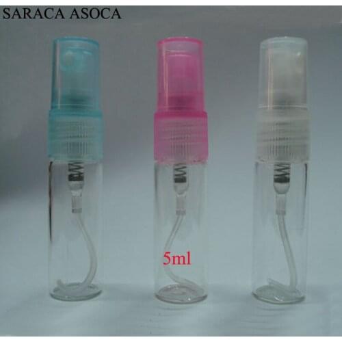 90pcs/lot New Arrival 5ml Mini Glass Plastic Perfume Spray Bottle Atomize Refillable Bottles