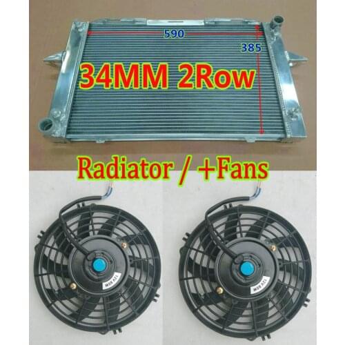 NEW 2 ROW 34mm Aluminum Radiator & Fans For Volvo 850 series 1993-1997 Volvo C70 V70 S70 X/C T5 1997-2004 2.3/2.4/2.5L AT/MT