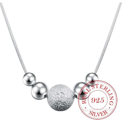 New Charm 925 Sterling Silver Jewelry Classic High-quality Fashion Snake Chain Light Sand Beads Ball Necklace Collares for Women