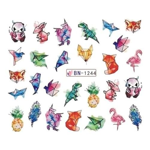 1 sheets DIY Nail Art Water Transfer Stickers Geometry Dinosaur Fox slider adhesive Watermark Decals Women Beauty Wedding Nails