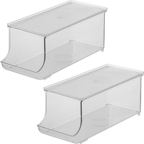 Fridge Bin BPA-Free Plastic Beverage Can Organizer with Lid, Refrigerator Organizer, Clear, Food Pantry Storage Rack