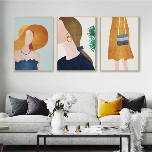 Modern Abstract Fashion Girl Poster Nordic Vintage Wall Art Canvas Painting Colorful Pictures For Living Room Home Decor