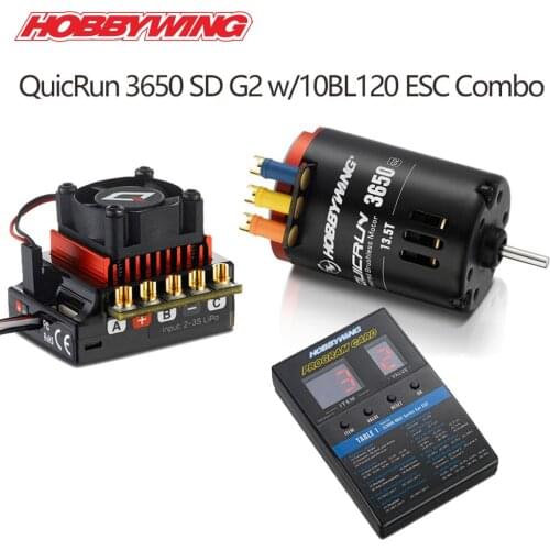 HobbyWing QuicRun 3650 Sensored Brushless G2 8.5T 10.5T13.5T w/ QuicRun 10BL120 120A Sensored+LED Program Box for RC 1/10 Car