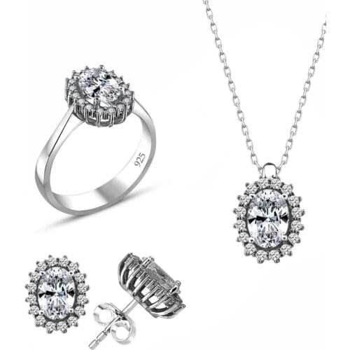 Certified Swarovski Oval Cut Solitaire 925 Sterling Silver Set