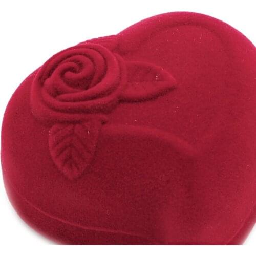 Jewelry Ring Box Velvet Heart Shaped Red Rose Pattern Love Ring Storage Display