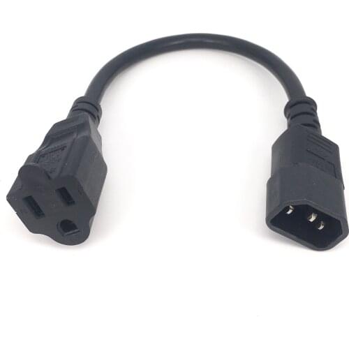 IEC 320 C14 Male Plug to NEMA 5-15R 3 Prong Female PC Power Adapter Cable Black 0.3m 1ft PDU/ UPS 18AWG Standard Computer Cord