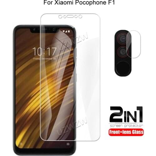 2 in 1 For Xiaomi Pocophone F1 Camera Lens Film & Screen Protector Guard Protective HD Tempered Glass Explosion Proof