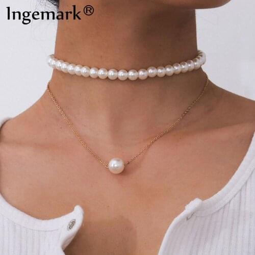 Gothic Baroque Pearl Bead Pendant Choker Necklace for Women Wedding Multi Layer Punk White Pearls Chain Necklace Charm Jewelry