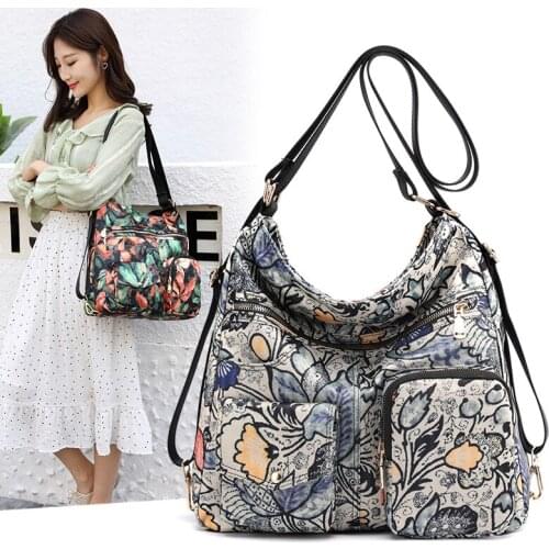 Women Floral Pattern Handbag Durable Multifuction Large Capacity Shoulder Bag Casual Tote