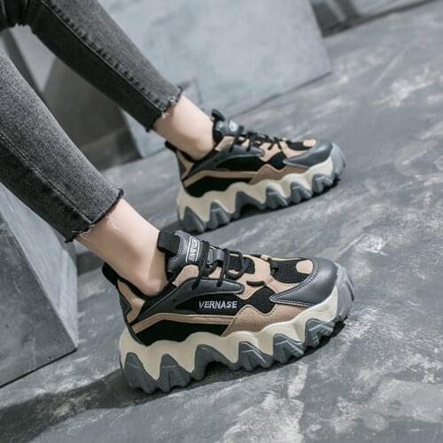 2021 Women Vulcanize Shoes Thick Bottom Platform Chunky Sneakers Fashion Breathable Casual Running Shoes Female Lace Up Footwear