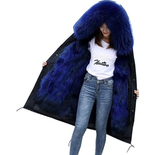 Luxury Winter Coat Parkas Nature Fox Fur Hoody and Raccoon Fur Lining Women Outerwear Coats LF9103