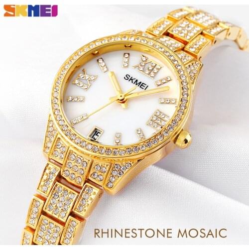 2021 SKMEI Luxury Rhinestone Dial Women Watches Japan Quartz Movement Date Female Clock Ladies Wristwatch Relogio Feminino 1741