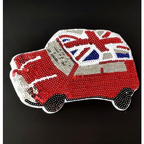 23CM British Car Patch Clothes Stickers Red Sequins Large Biker Badge Iron On Patches For Clothing Strange Things Christmas Gift