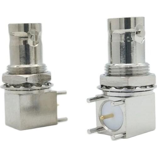 10pcs/lot 5pin copper plating nickel RF Coaxial Connector BNC Female socket bulkhead Right Angle PCB Mount BNC Connector
