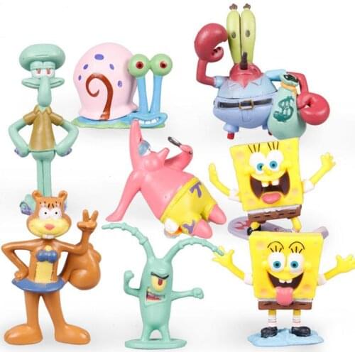 8 Stks/set Spongebob Pop Toy Model Scene Modeling Can Collect Anime Cartoon Cute Pvc Doll Toys Doll Children Gift