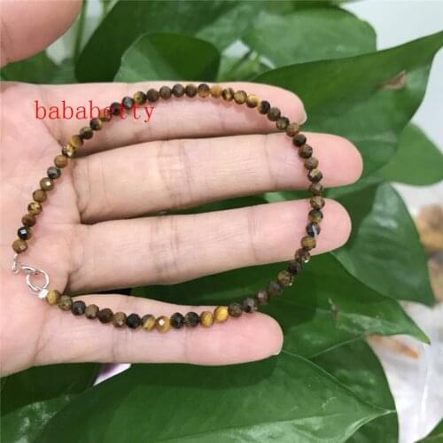 New natural Tigers eye stone 3-4 MM bracelet 7 inch Tibetan silver clasp