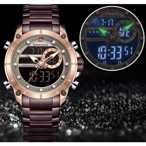 Mens Watches NAVIFORCE Top Brand Luxury Quartz Watch Men Stainless Steel Band Chronograph Wristwatches Military Sport Male Clock