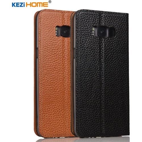 Case for Samsung Galaxy S8 KEZiHOME Litchi Genuine Leather Flip Stand Leather Cover capa For Samsung S8 5.8'' Phone cases coque