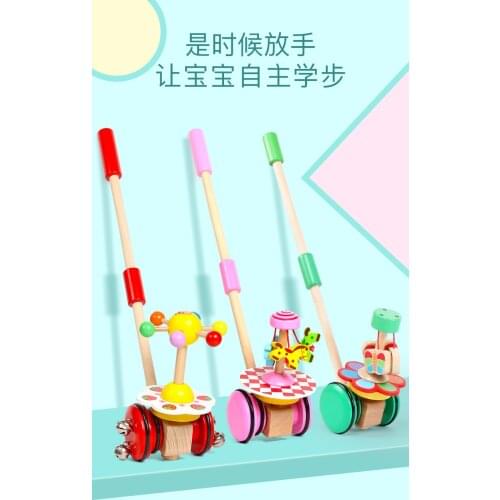 Baby children wooden push music baby single pole walking cart baby walking small plane toy