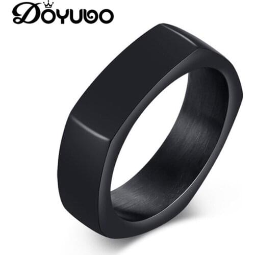 DOYUBO High Quality Black Stainless steel Five Angle Casting Ring For Men Simple Design Finger Ring Engrave Logo & Names DA130