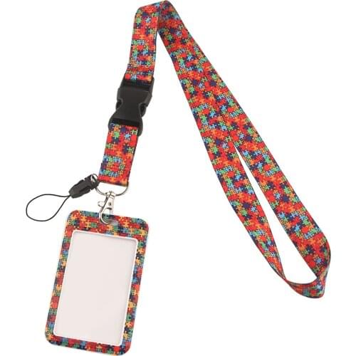 DZ1426 New Kids Autism Puzzle Pieces Lanyards for Neck Strap Card ID Badge Holder Gym Keychain Keys DIY Hang Rope Key Rings