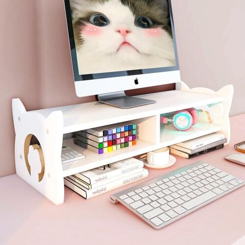 Computer Monitor Screen Raised Frame White Girl Dormitory Desktop Storage Shelf Wood Bracket Base Ncrease Rack Office Supplies