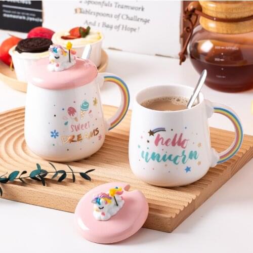 Creative Unicorn Mug With Lids Scoop Maiden Heart Lovely Ceramic Mugs Lovers For Drinking Utensils Friends Gifts Cute Coffee Cup