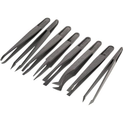 Multifunction Black New Anti-static Straight Bend Plastic Tweezer Heat Resistant Repair Tool