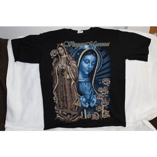 Virgen Morena Guadalupe Virgin Mary Flower Flowers Rose Pray Quality T Shirts Men Printing Short Sleeve O Neck 016088