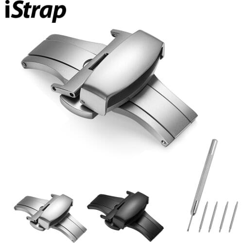 IStrap Butterfly Deployment Buckle 18 20 22 mm Brushed Men Watchband Strap Steel Clasp Accessories Watchband Clasp