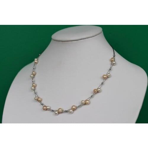 New Arriver Beautiful Twisted Two Strands White Pink Freshwater Pearl Necklace