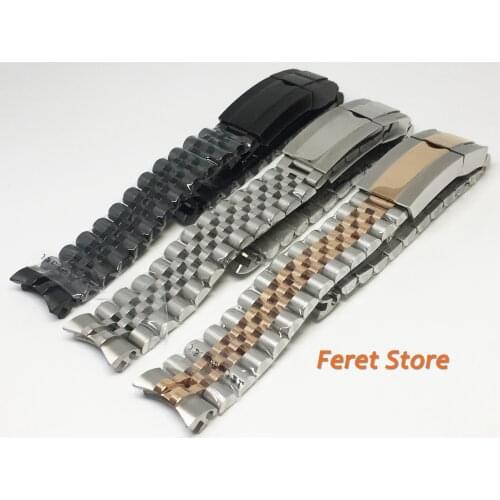 New silvery/black/rose/gold stainless steel strap 20mm folding buckle polishing solid strap for fit 40mm mens watch case