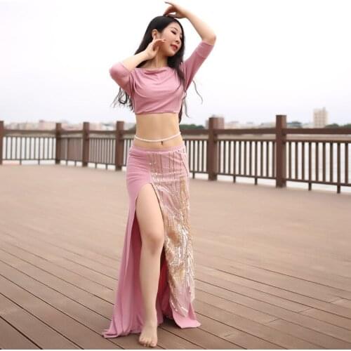 New style belly dance costume female fashion top + sequin skirt oriental dance professional dancer performance costume