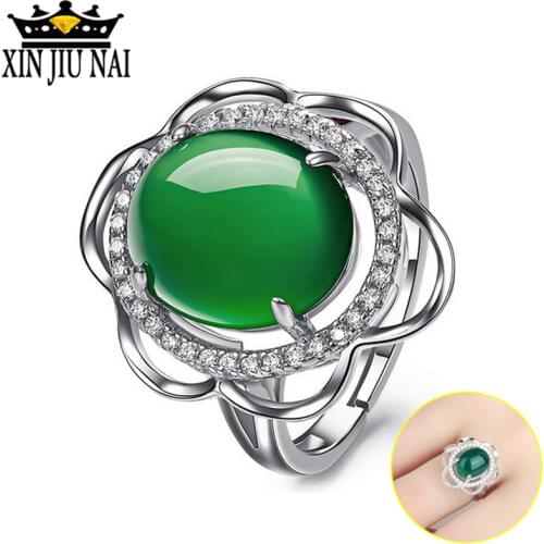 Open Resizable Retro Fashion 925 Silver Agate Blossom Emerald Diamond Ring Chalcedony Diamond Rings For Women Lover/mother Gift