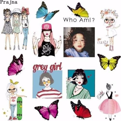 Prajna Cute Girl Lady Iron On Transfer Patches For Coat Clothing Music Thermal Transfers Butterfly Patch Decor Accessories F