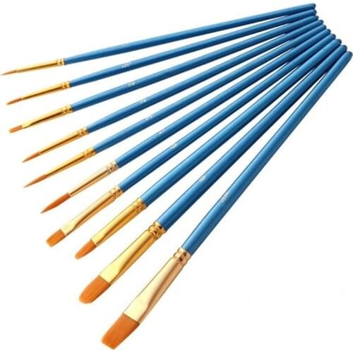 10Pcs/set Nylon Artist Paint Brush Professional Watercolor Acrylic Wooden Handle Painting Brushes Art Supplies Stationery