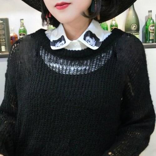 Detachable shirt autumn wild striped embroidery flower sweater 2017 Fall new white alley sweater shirt chiffon fashion fake