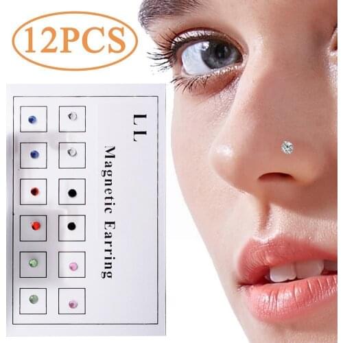 12pc Non-hole Nose Studs Non-perforated Diamond-set Women Magnetic Ornament Nose Lip Earrings Ear Small Studs Jewelry Pierc V8I1