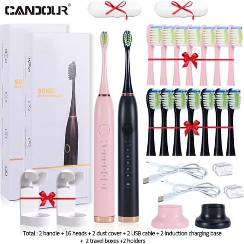 CANDOUR 5138 Sonic Electric Toothbrush Adult Timer Brush USB Rechargeable Electric Tooth Brushes with 8pc Replacement Brush Head
