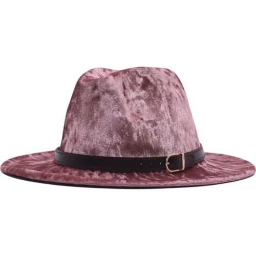 Golden Velvet Fedora Hat Wool Women Men Felt Trilby Hat for Gentleman Lady British Style Wide Brim Woolen Panama Sombrero Cap