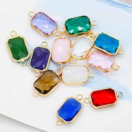 Rectangle crystal rhinestone Faceted 2-loop Framed glass pendant necklace Bracelet Birthstone Charms connector findings gems