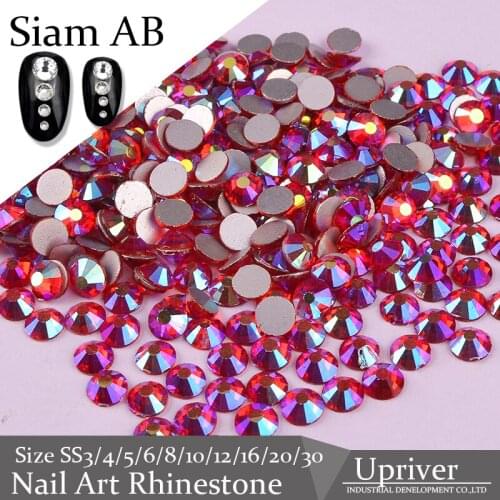 Upriver Machine Cut Glass Material Siam AB Flatback Non Hot Fix Rhinestones For Nail Art Design
