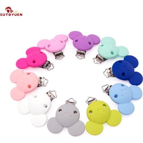 Sutoyuen 20pcs Pacifier Clip Cartoon Animals Mickey BPA Free Silicone Teethers DIY Nursing Soother Suspender Clips Holder